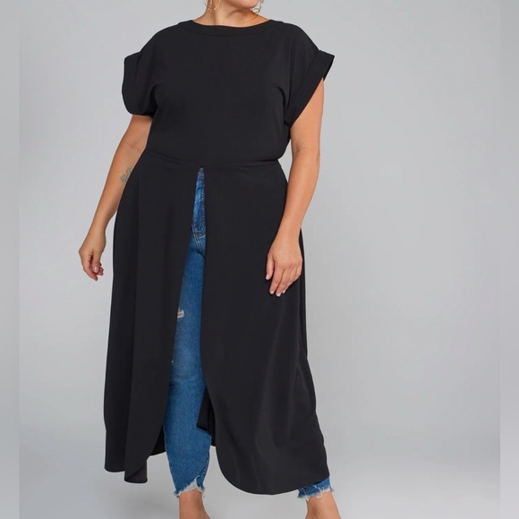 Fashion to Figure Split Front Black Knit Tunic Top NWT Bikercore Trendy layer - Picture 9 of 10